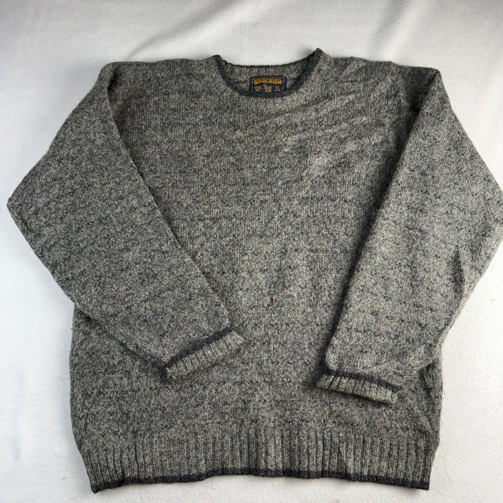Vintage Woolrich John Rich & Bros Mens Large Grey Marl Crewneck Wool Sweater